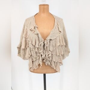 Moth Anthropologie Ruffled Wool Blend Knit Bolero Sweater Beige Womens Size S/M